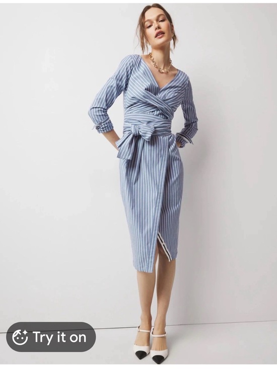 White House Black Market Dresses & Skirts - White House Black Market Blue Striped Wrap Dress